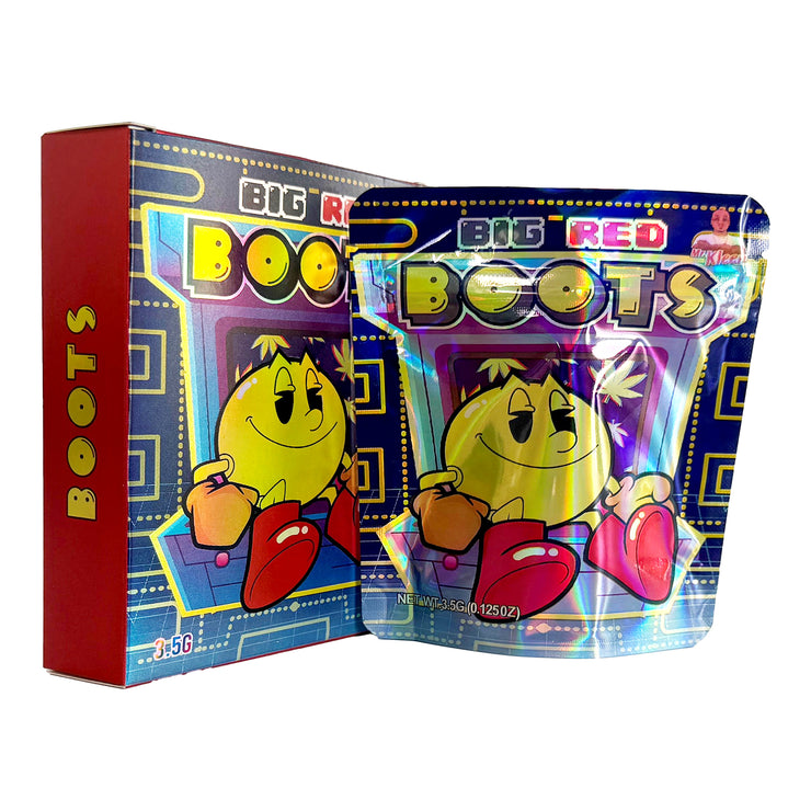 Big Red Boots 3.5g Holographic Bag with Matching Box Design (500 Units / Per Lot)