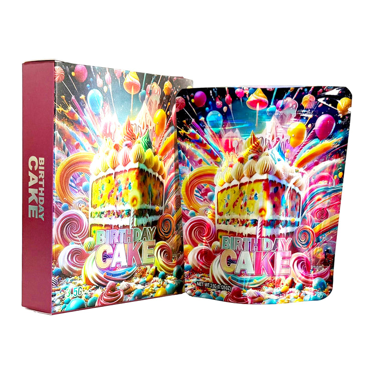Birthday Cake 3.5g Holographic Bag with Matching Box Design (500 Units / Per Lot)