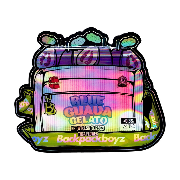Blue Guava Gelato Back Pack Boyz 3.5g Holographic Die Cut Shape Bag (500 Units / Per Lot)