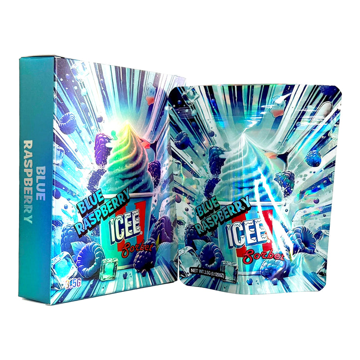 Blue Raspberry Icee Sorbet 3.5g Holographic Bag with Matching Box Design (500 Units / Per Lot)