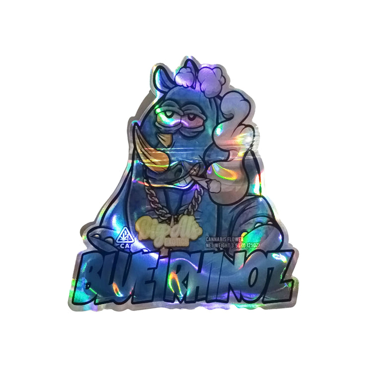 Blue Rhinoz 3.5g Holographic Die Cut Shape Bag (500 Units / Per Lot)