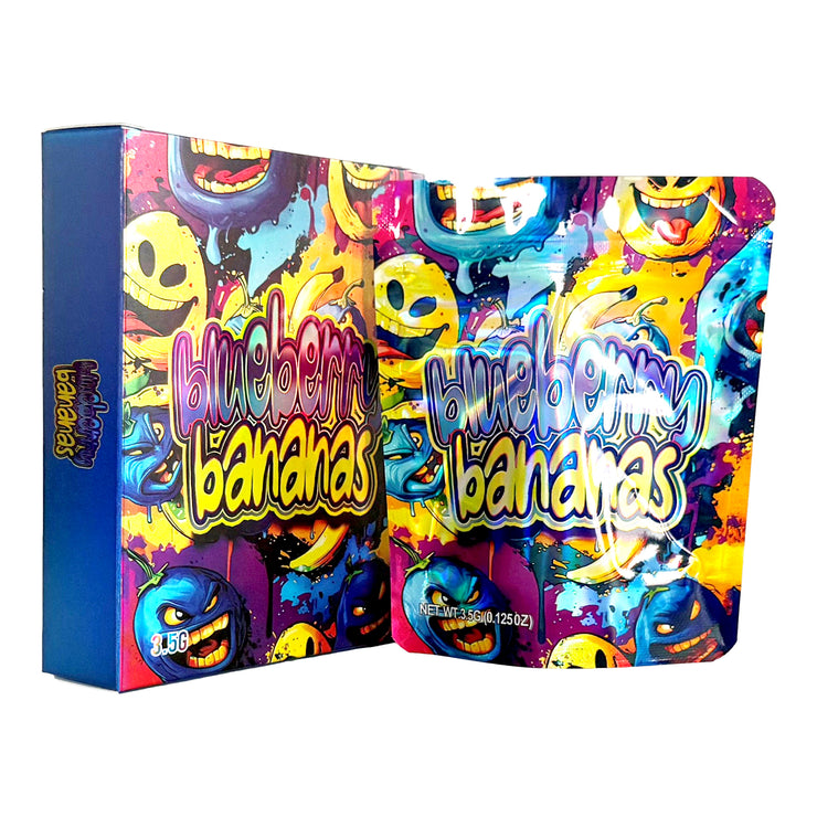 Blueberry Bananas 3.5g Holographic Bag with Matching Box Design (500 Units / Per Lot)