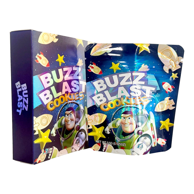 Buzz Blast Cookies 3.5g Holographic Bag with Matching Box Design (500 Units / Per Lot)