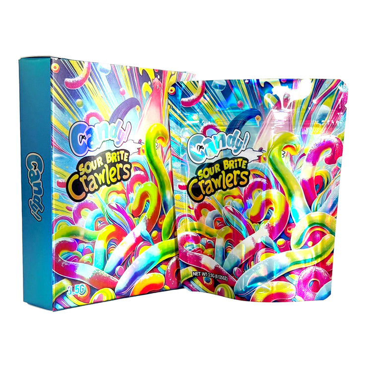 Candy Sour Brite Crawlers 3.5g Holographic Bag with Matching Box Design (500 Units / Per Lot)