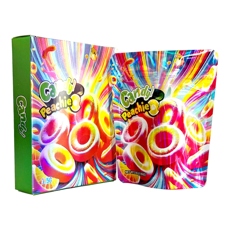 Candy Peachie 3.5g Holographic Bag with Matching Box Design (500 Units / Per Lot)