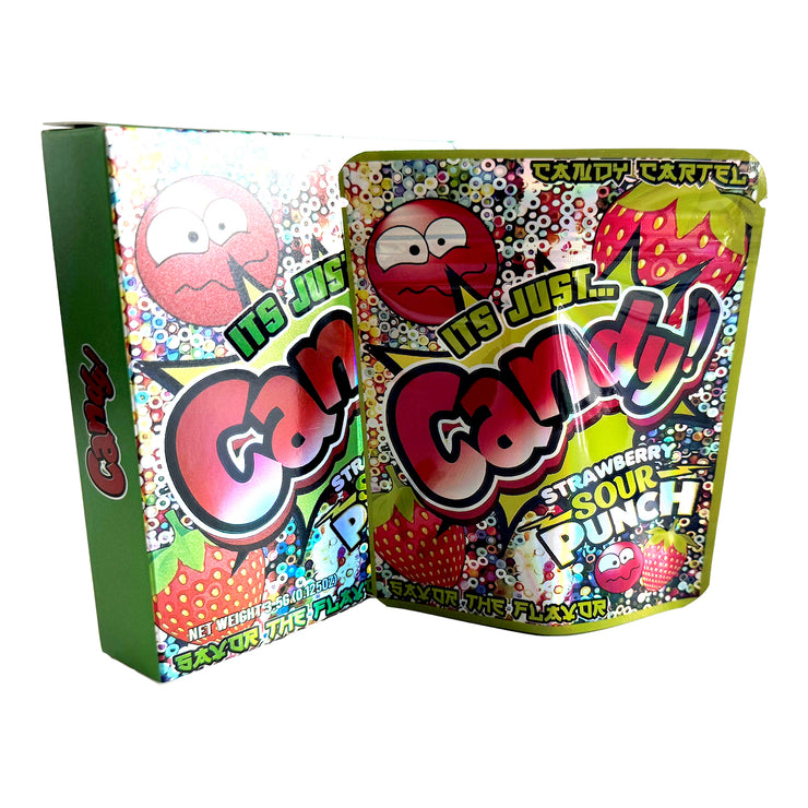 It's Just Candy Strawberry Sour 3.5g Holographic Bag with Matching Box Design (500 Units / Per Lot)