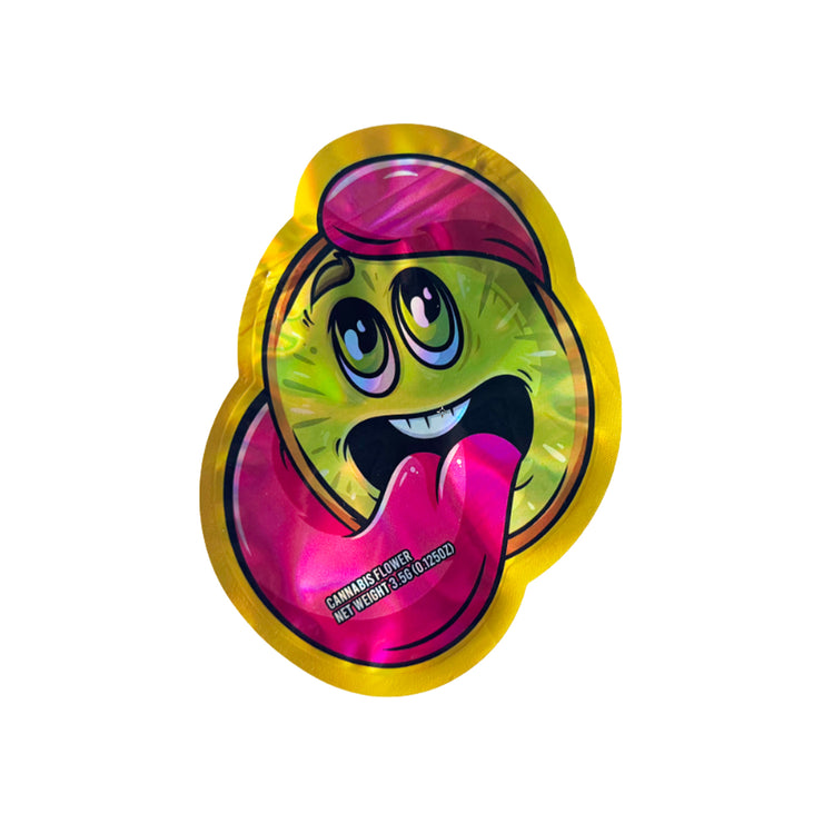 Cannabis Flower Lime Green 3.5g Holographic Die Cut Shape Bag (500 Units / Per Lot)
