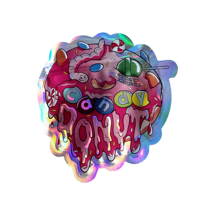 Cannabis Flower Candy Donut 3.5g Holographic Die Cut Shape Bag (500 Units / Per Lot)