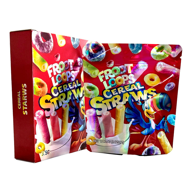 Cereal Straws Froot Loops  3.5g Holographic Bag with Matching Box Design (500 Units / Per Lot)