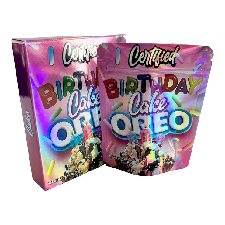 Birthday cakes oreo 3.5g Holographic Bag with Matching Box Design (500 Units / Per Lot)