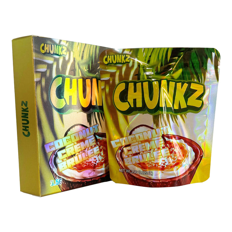 Chunkz Coconut Creme Brulee 3.5g Holographic Bag with Matching Box Design (500 Units / Per Lot)