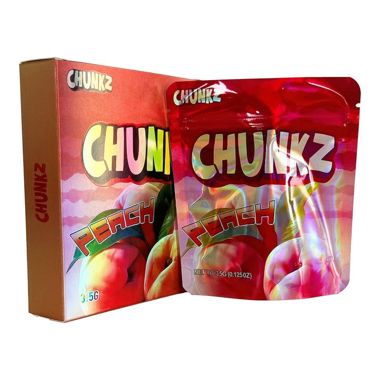 Chunkz Peach 3.5g Holographic Bag with Matching Box Design (500 Units / Per Lot)