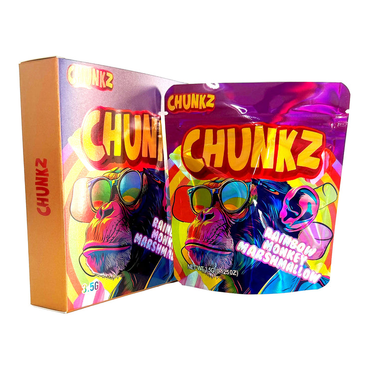 Chunkz Rainbow Monkey Marshmellow 3.5g Holographic Bag with Matching Box Design (500 Units / Per Lot)