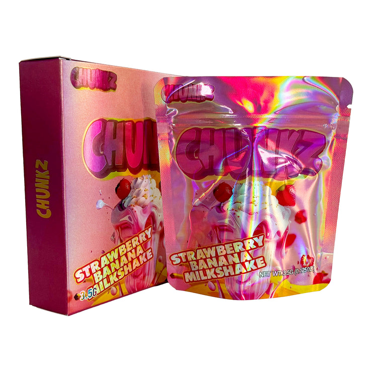 Chunkz Strawberry Banana Milkshake 3.5g Holographic Bag with Matching Box Design (500 Units / Per Lot)