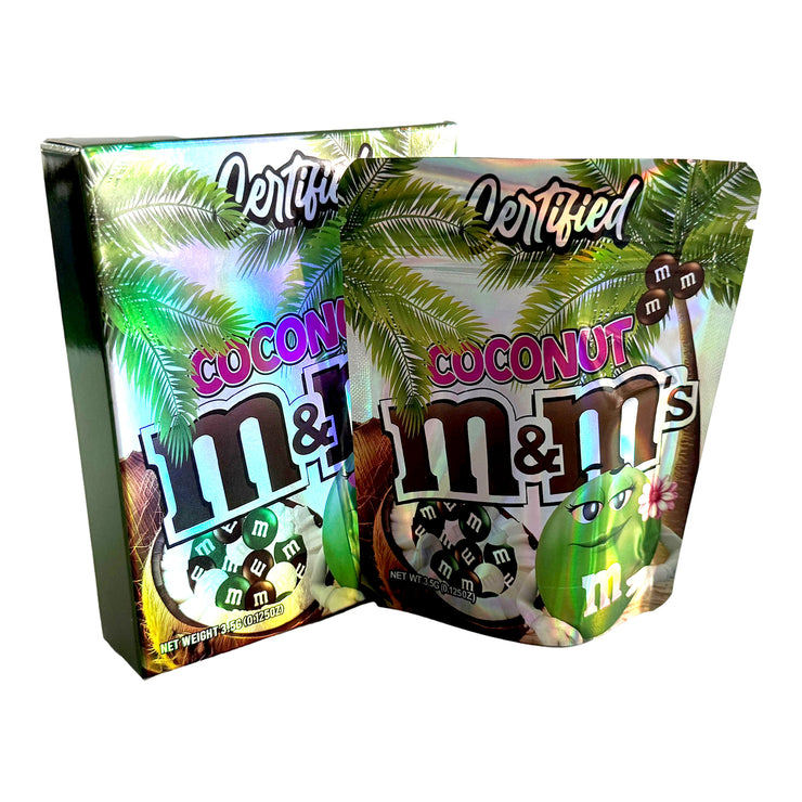 Coconut m&m's 3.5g Holographic Bag with Matching Box Design (500 Units / Per Lot)