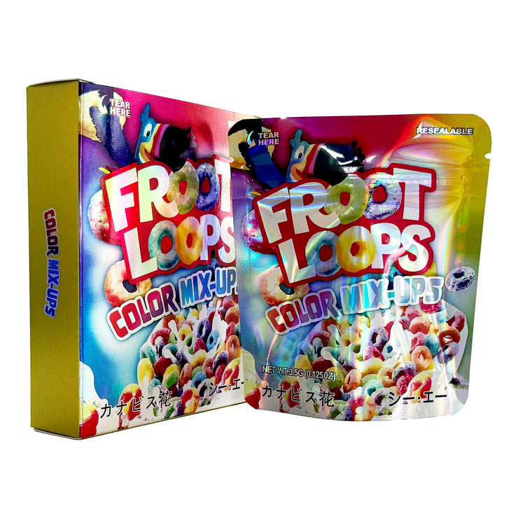 Color Mix Ups Froot Loops 3.5g Holographic Bag with Matching Box Design (500 Units / Per Lot)