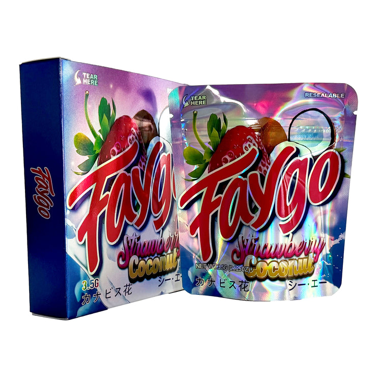 Faygo Strawberry Coconut 3.5g Holographic Bag with Matching Box Design (500 Units / Per Lot)
