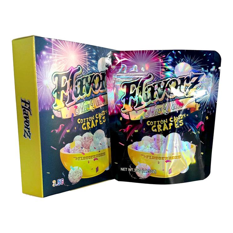 Flavourz Cotton Candy Grapes 3.5g Holographic Bag with Matching Box Design (500 Units / Per Lot)