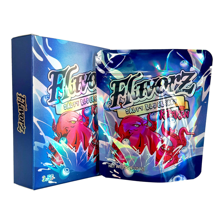 Flavorz Salty Blueberry Kraken 3.5g Holographic Bag with Matching Box Design (500 Units / Per Lot)