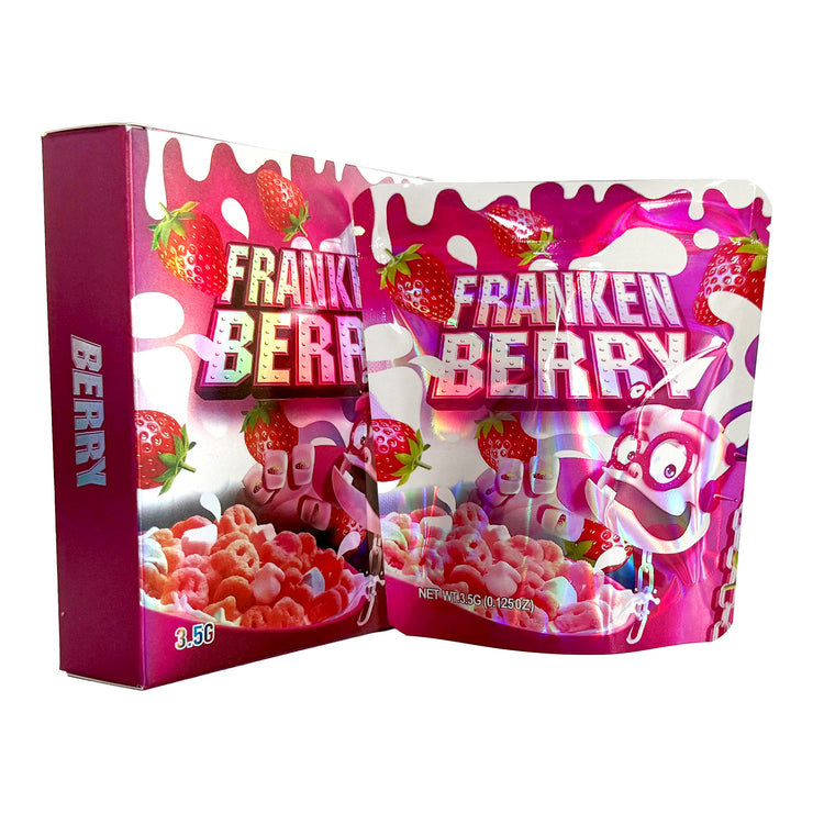 Franken Berry Dark Pink 3.5g Holographic Bag with Matching Box Design (500 Units / Per Lot)