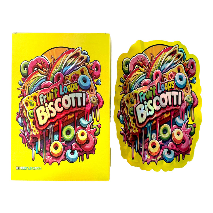 Fruit Loops Biscotti 3.5g Holographic Bag with Matching Box Design (500 Units / Per Lot)