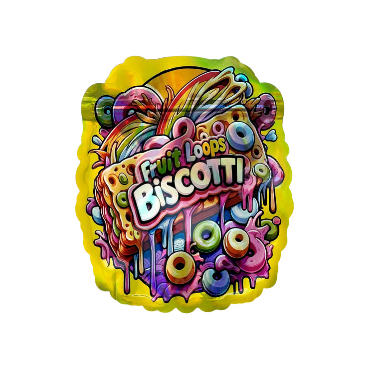 Fruit Loops Biscotti 3.5g Holographic Die Cut Shape Bag (500 Units / Per Lot)