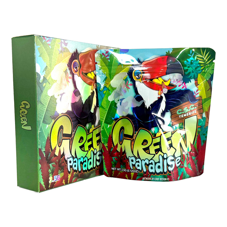 Green Paradise 3.5g Holographic Bag with Matching Box Design (500 Units / Per Lot)
