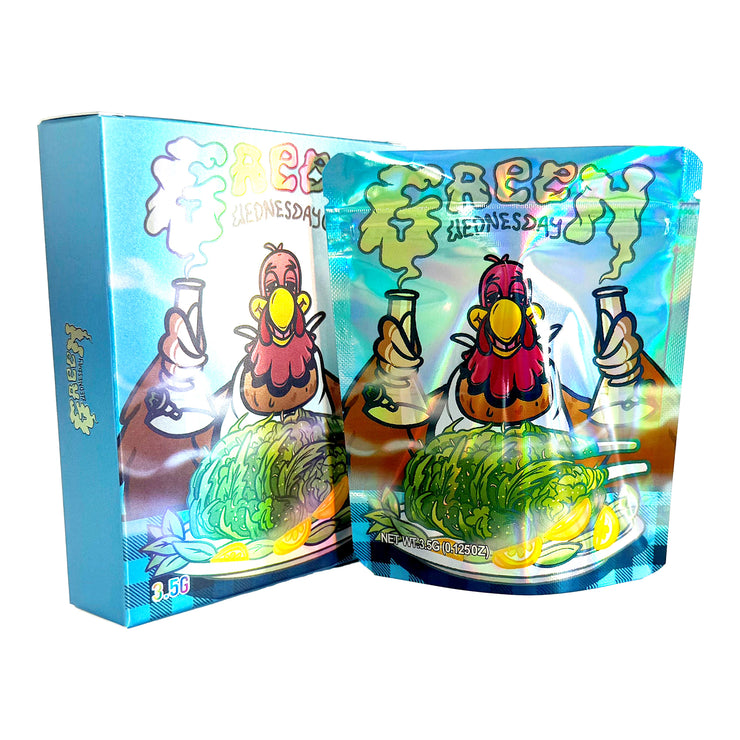 Green Wednesday 3.5g Holographic Bag with Matching Box Design (500 Units / Per Lot)