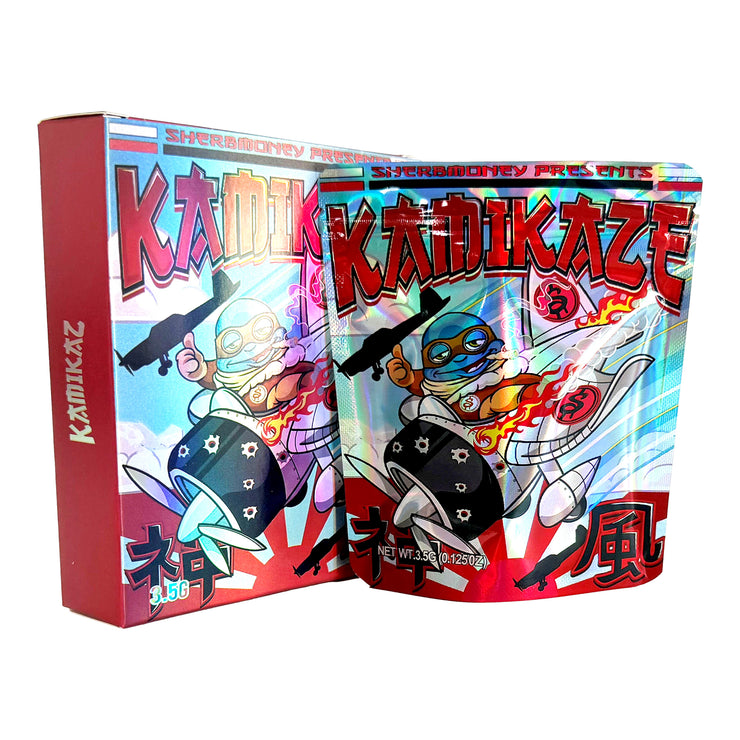 Kamikaze 3.5g Holographic Bag with Matching Box Design (500 Units / Per Lot)
