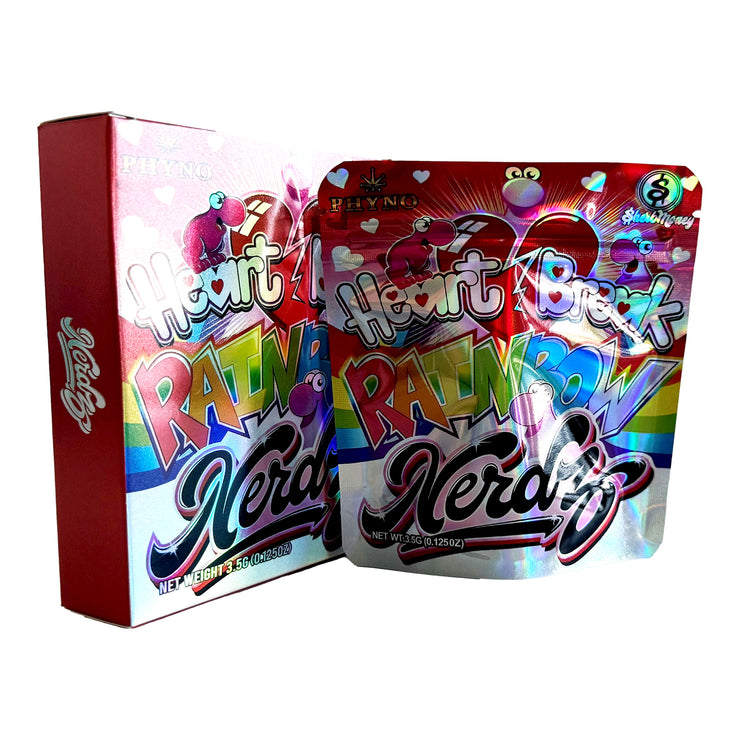 Nertz Heart Break Rainbow 3.5g Holographic Bag with Matching Box Design (500 Units / Per Lot)