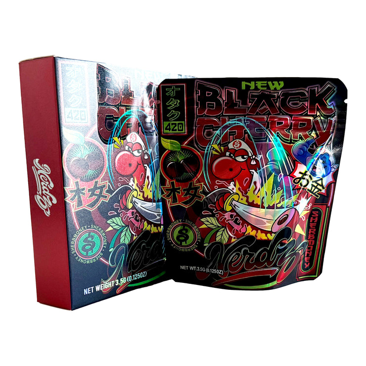 New Black Cherry 3.5g Holographic Bag with Matching Box Design (500 Units / Per Lot)