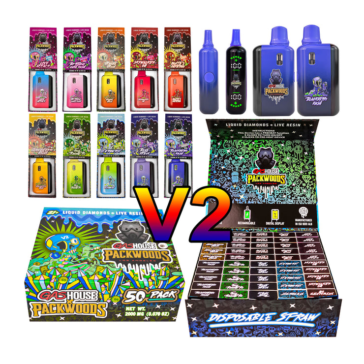 Gas House & Packwoods V2 w/LED 2g Disposable Vapes (500 Units / Per Lot)