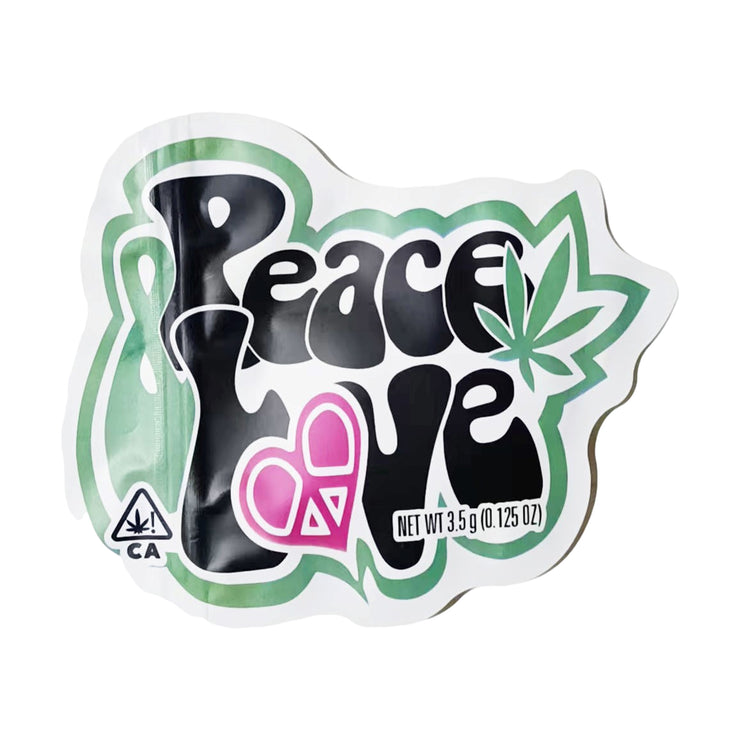 Peace Love 3.5g Holographic Die Cut Shape Bag (500 Units / Per Lot)