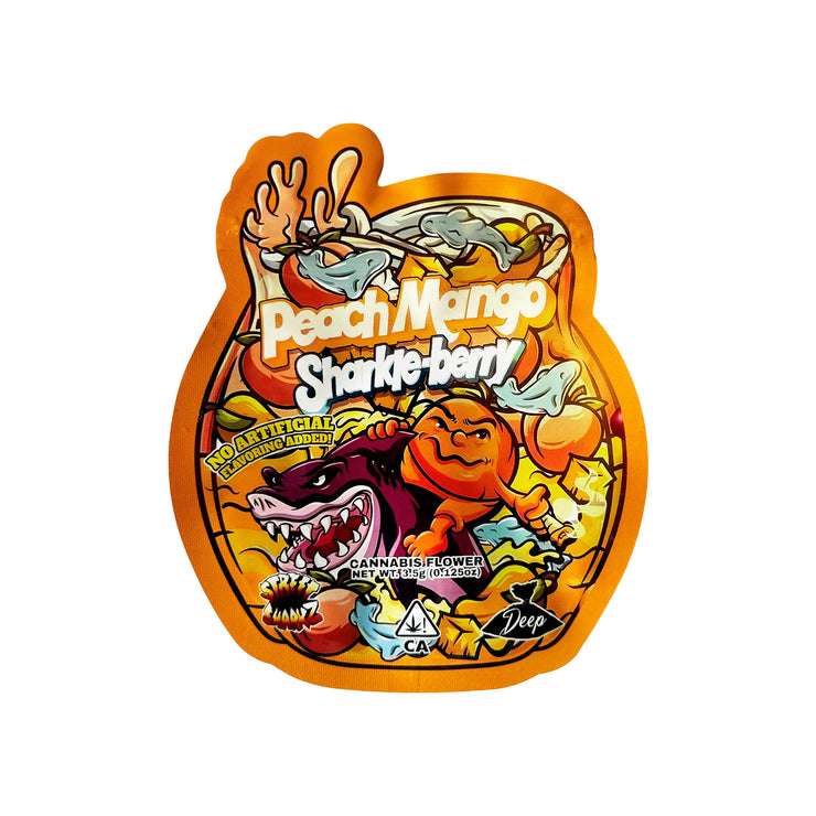 Peach Mango Sharkle Berry 3.5g Holographic Die Cut Shape Bag (500 Units / Per Lot)