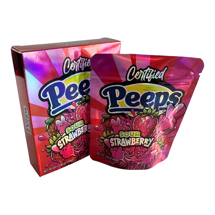 Peeps Sour Strawberry 3.5g Holographic Bag with Matching Box Design (500 Units / Per Lot)