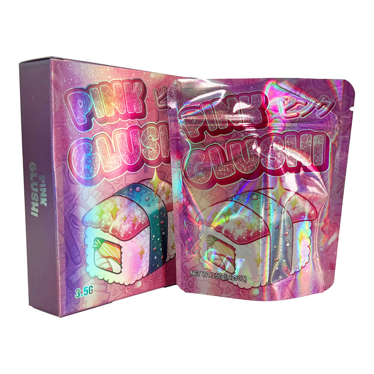 Pink Clushi 3.5g Holographic Bag with Matching Box Design (500 Units / Per Lot)