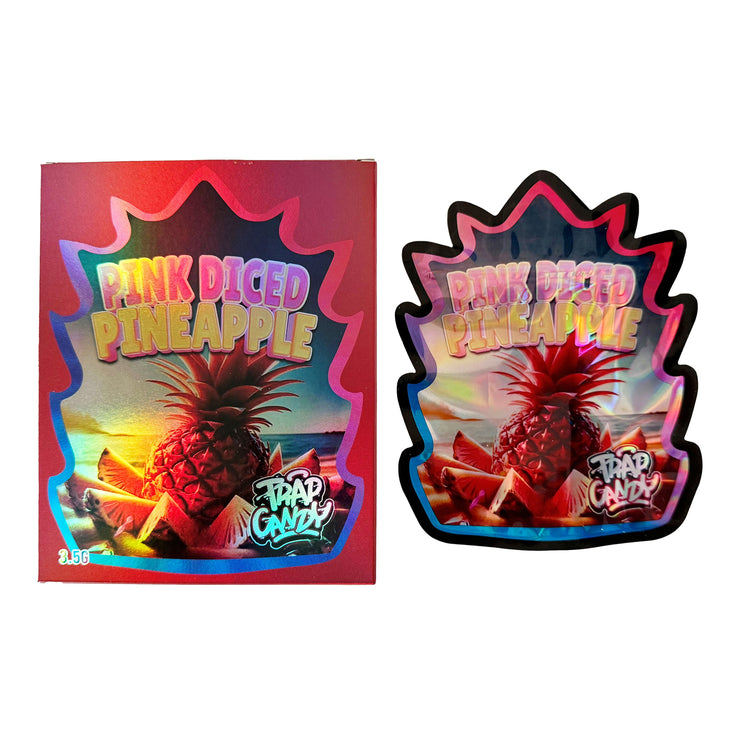 Pink Diced Pineapple 3.5g Holographic Bag with Matching Box Design (500 Units / Per Lot)