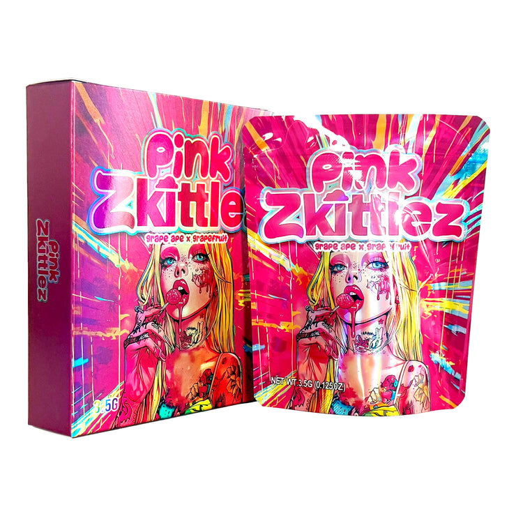 Pink Zkittez Zkittel Grapeape Grapefruit 3.5g Holographic Bag with Matching Box Design (500 Units / Per Lot)
