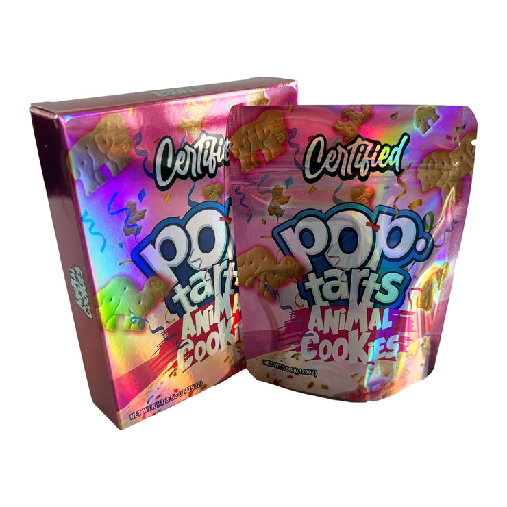Pop Tarts Animal Cookies 3.5g Holographic Bag with Matching Box Design (500 Units / Per Lot)