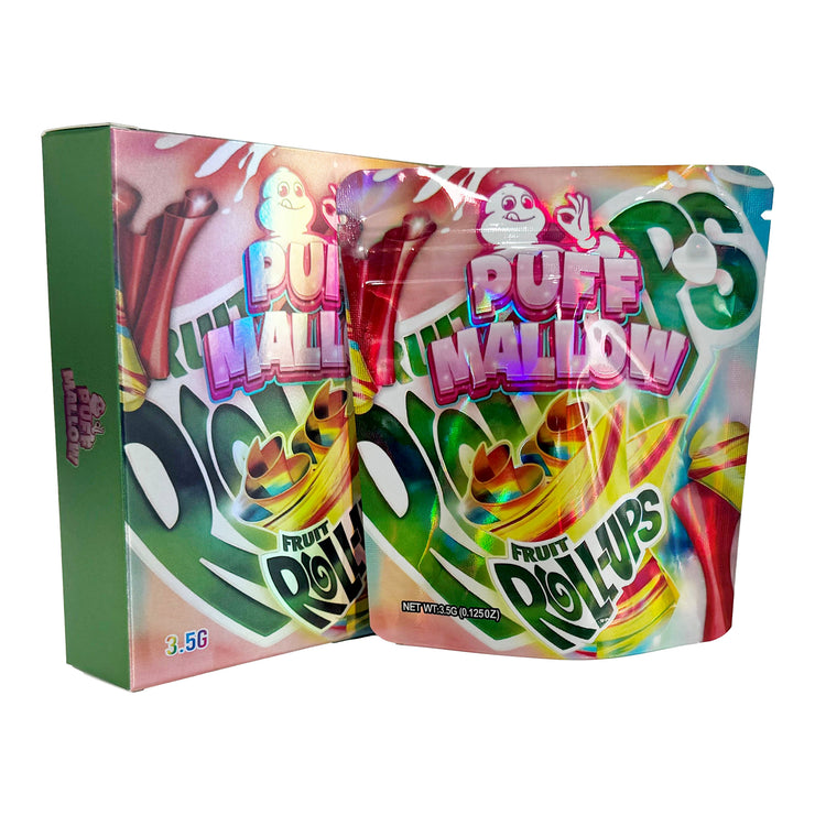 Puff Mallow Fruit Roll Ups 3.5g Holographic Bag with Matching Box Design (500 Units / Per Lot)