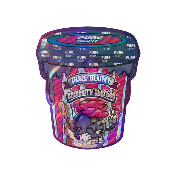 Pure Blunt Blueberry Sherbet 3.5g Holographic Die Cut Shape Bag (500 Units / Per Lot)