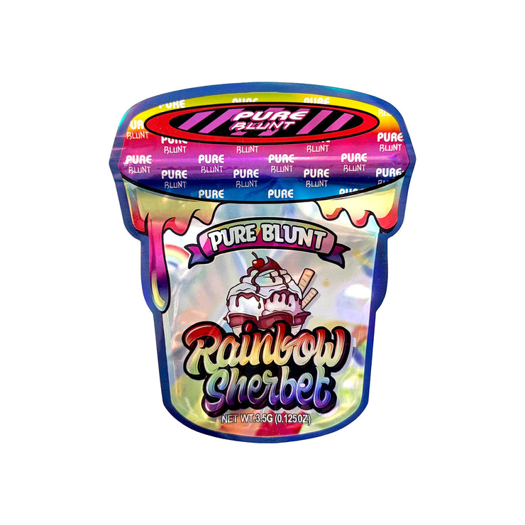 Pure Blunt Rainbow Sherbet 3.5g Holographic Die Cut Shape Bag (500 Units / Per Lot)