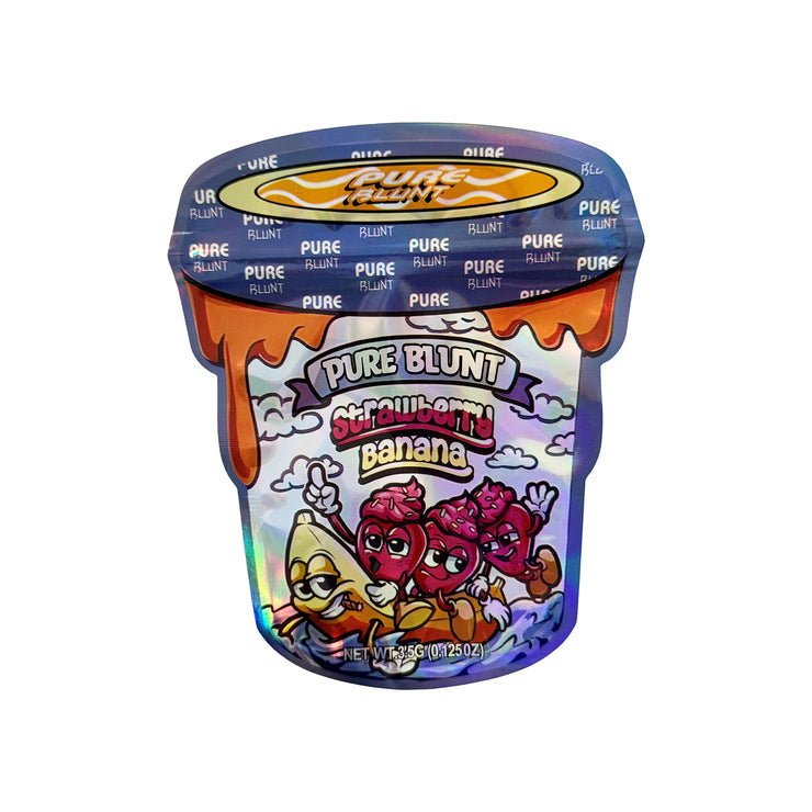 Pure Blunt Strawberry Banana 3.5g Holographic Die Cut Shape Bag (500 Units / Per Lot)