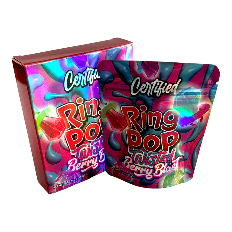 Ring Pop Twisted Berry Blast 3.5g Holographic Bag with Matching Box Design (500 Units / Per Lot)
