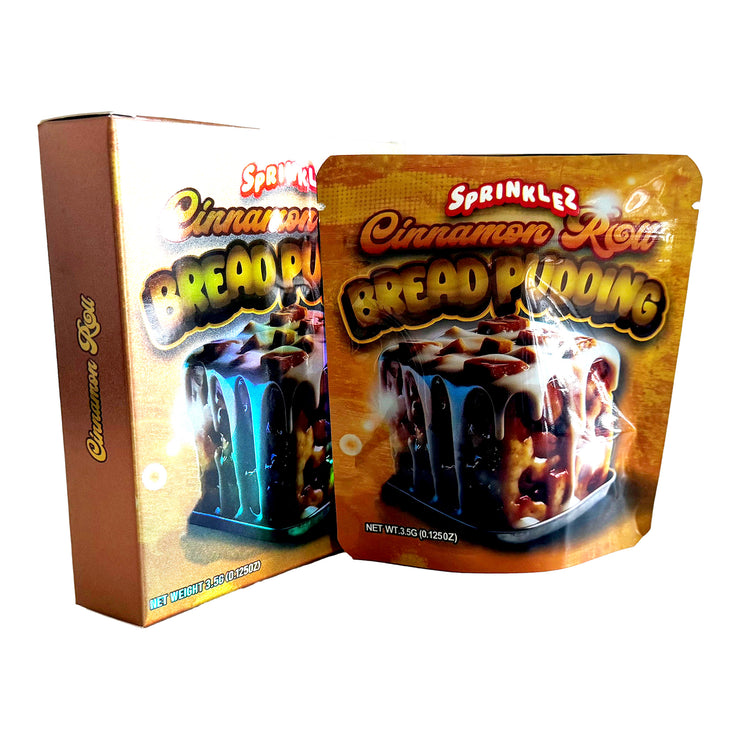 Sprinklez Cinnamon Roll Bread Pudding 3.5g Holographic Bag with Matching Box Design (500 Units / Per Lot)