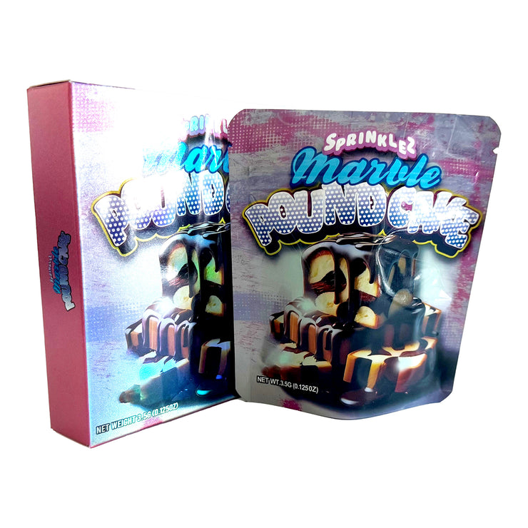 Sprinklez Marble Pound Cake 3.5g Holographic Bag with Matching Box Design (500 Units / Per Lot)