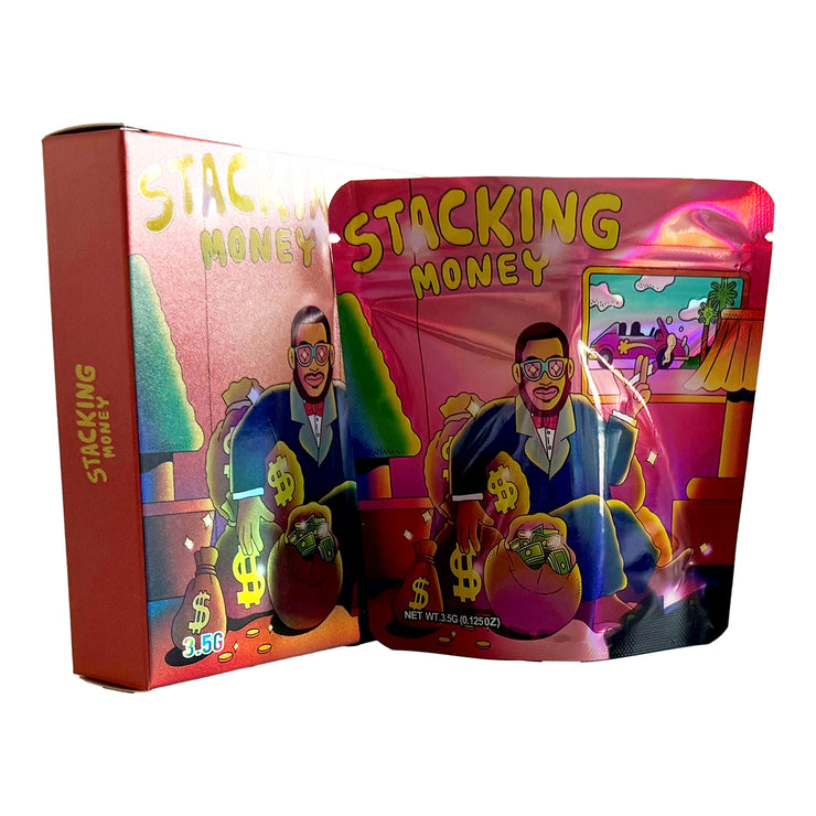 Stacking Money 3.5g Holographic Bag with Matching Box Design (500 Units / Per Lot)