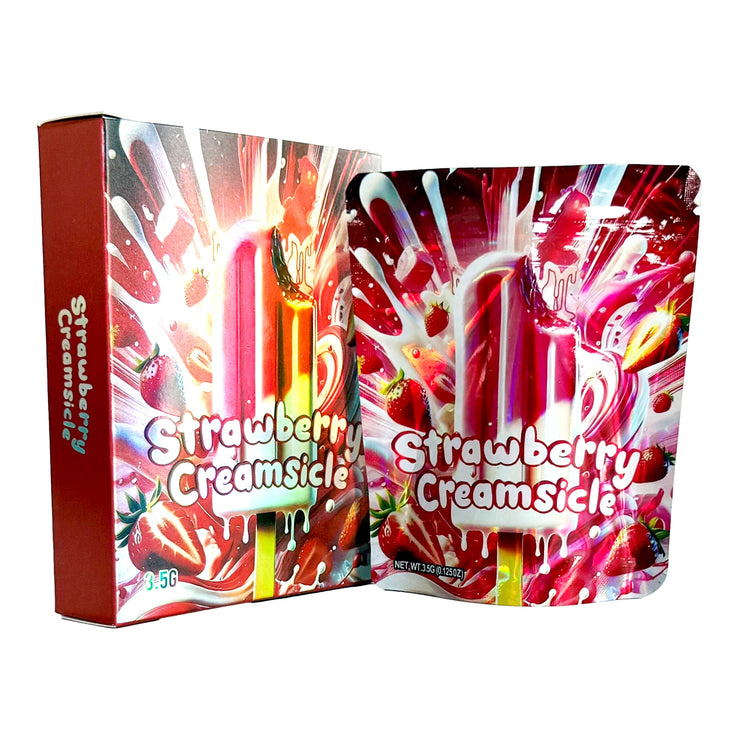 Strawberry Creamsicle 3.5g Holographic Bag with Matching Box Design (500 Units / Per Lot)