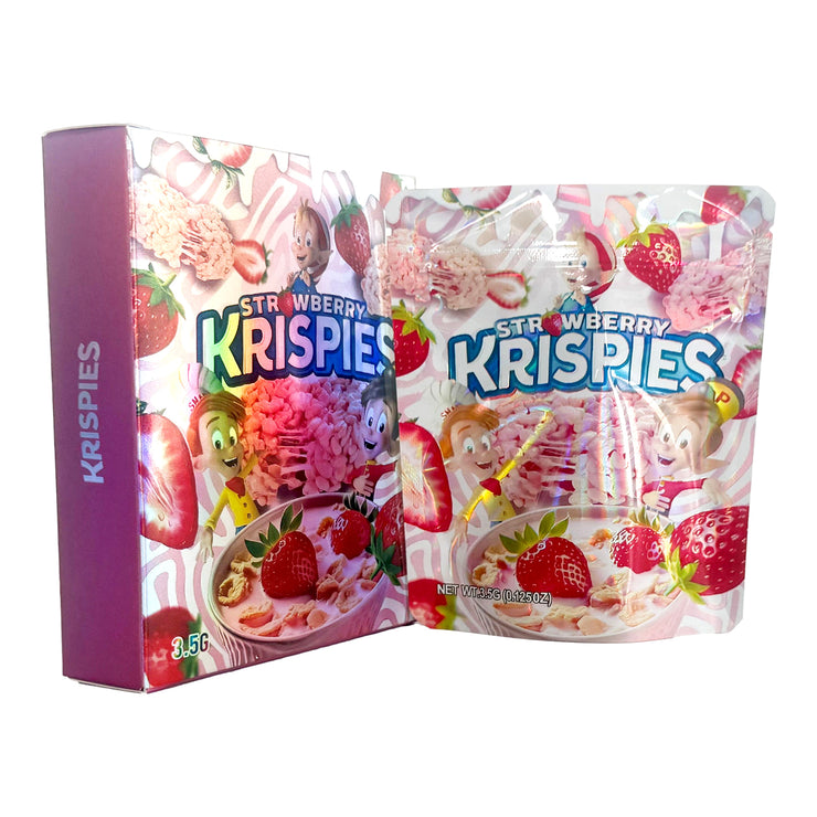 Strawberry Krispies 3.5g Holographic Bag with Matching Box Design (500 Units / Per Lot)
