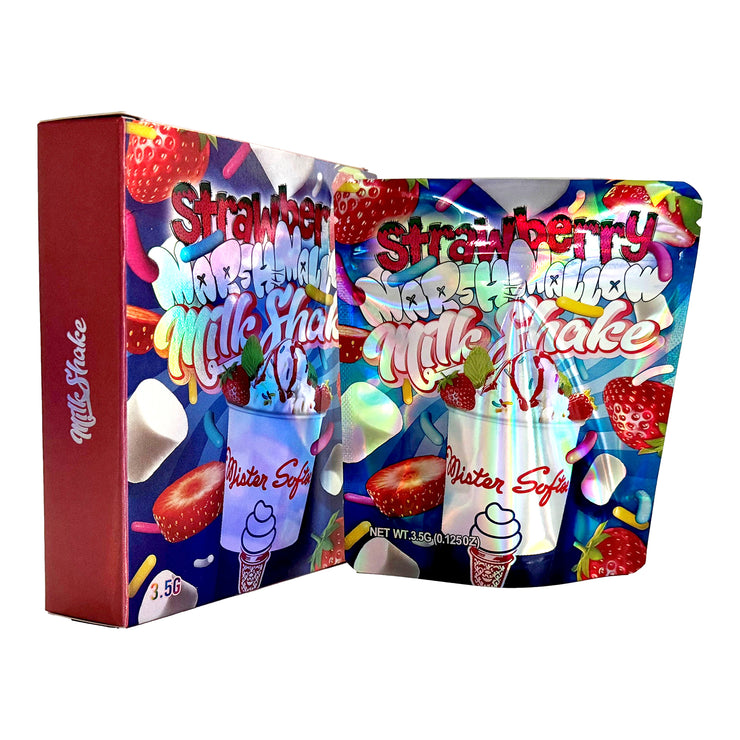 Strawberry Marshmallow Milkshake 3.5g Holographic Bag with Matching Box Design (500 Units / Per Lot)